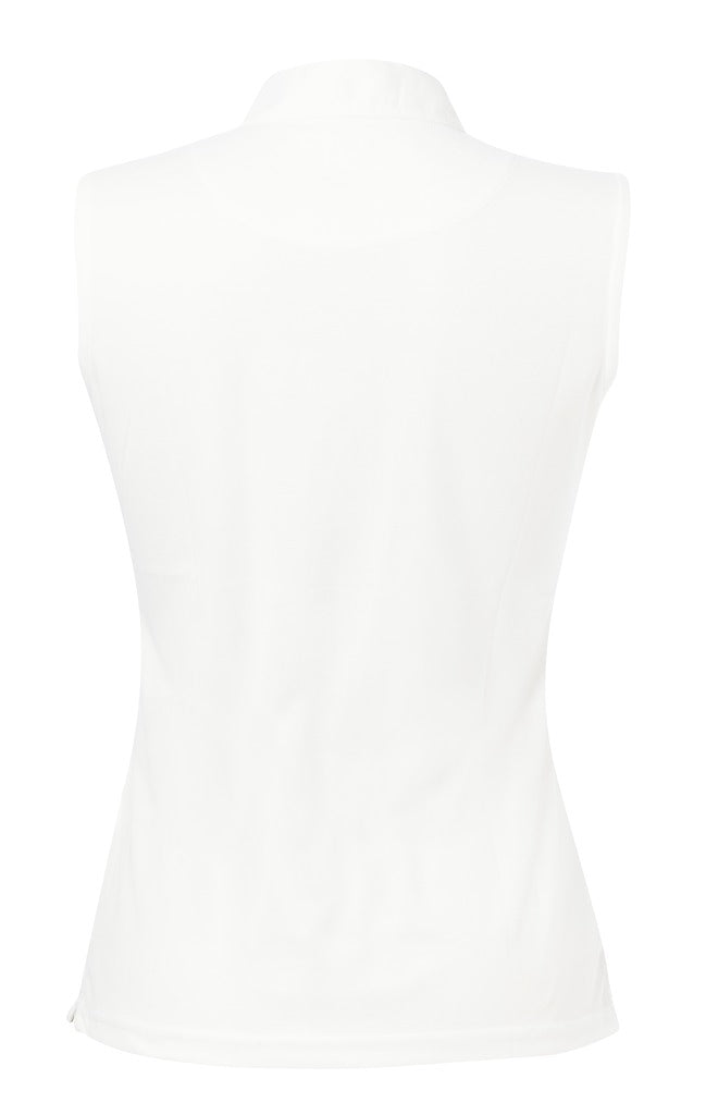 Equitheme Mesh Ladies Sleeveless Polo Shirt #colour_white-brown