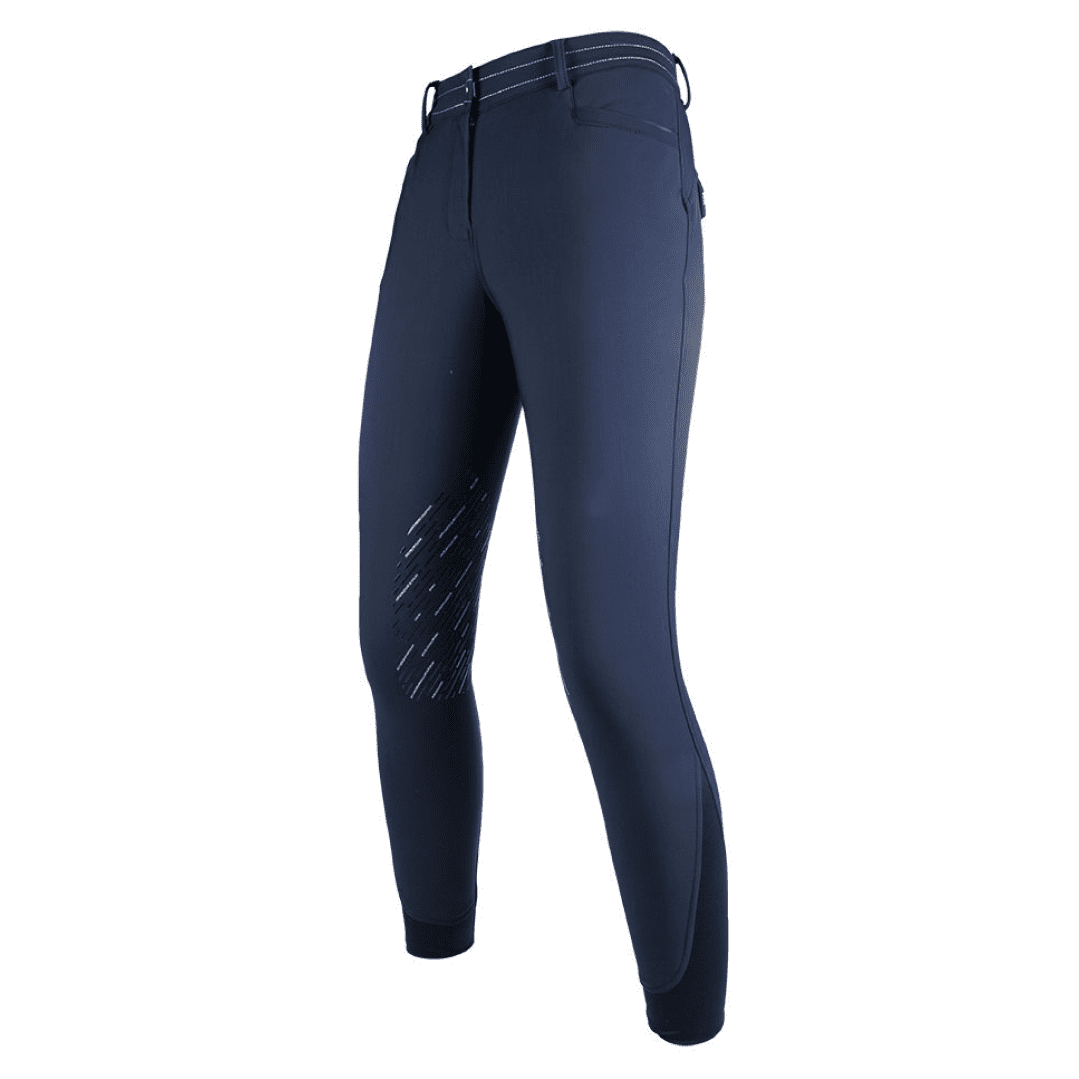 HKM Softshell Elegance Style Silicone Knee Patch Riding Breeches #colour_deep-blue
