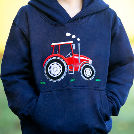 British Country Collection Big Red Tractor Childrens Applique Hoodie #colour_navy